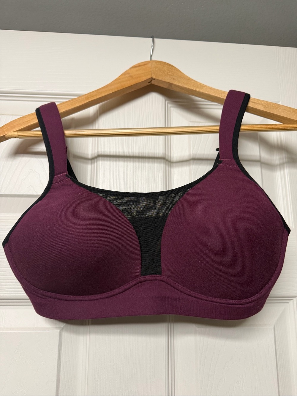 Lucy Wireless Sports Bra in Plum with Black Mesh